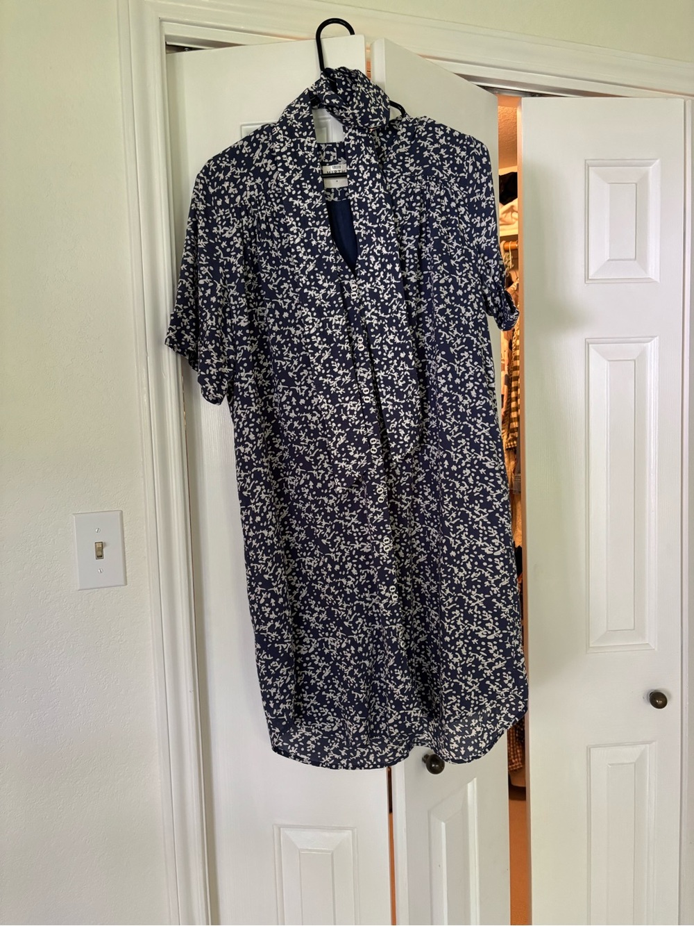Mirth Navy Floral Button-Up Dress with Tie